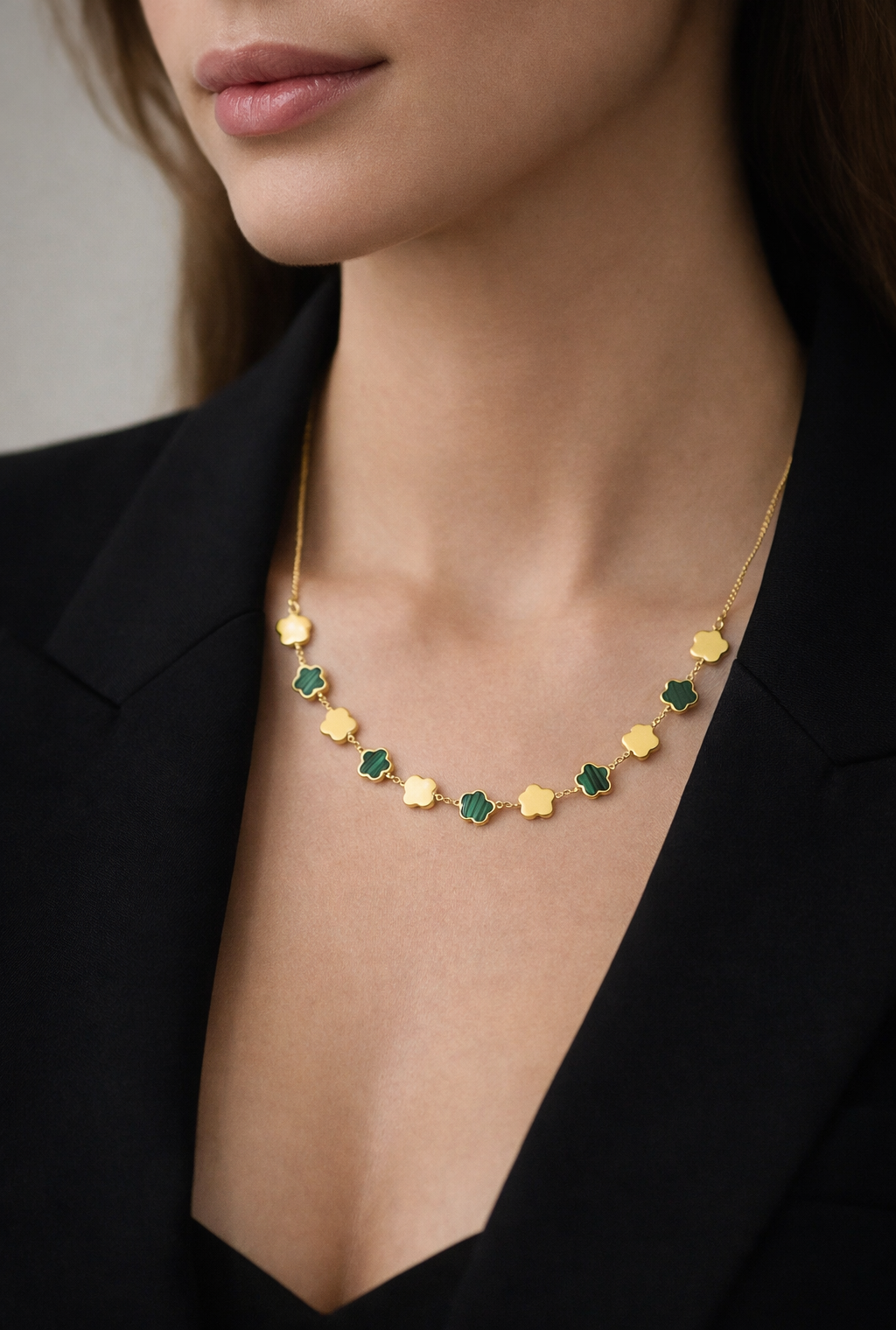 Collier Choker trèfles bicolores