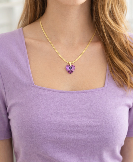 Collier cœur violet en cristal