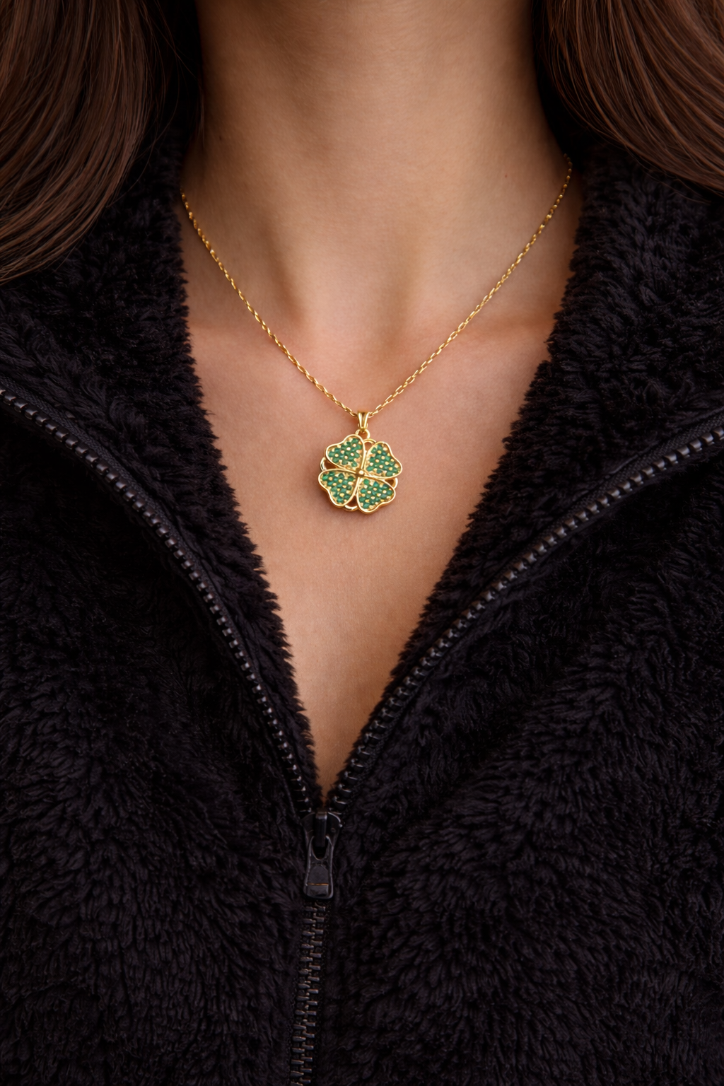 Collier Trèfle Rotatif vert