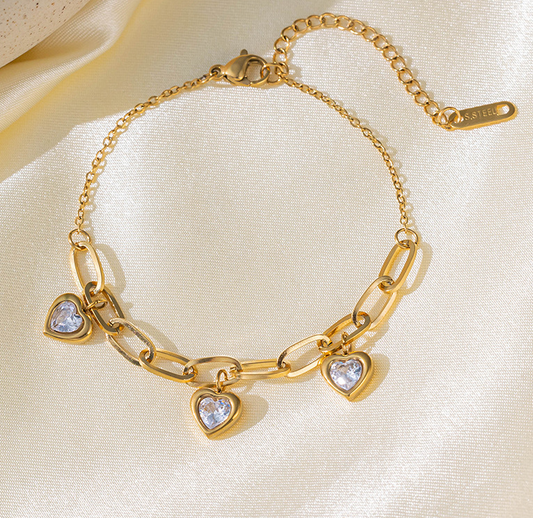 Bracelet Charms Cœurs - Plaqué OR 18K