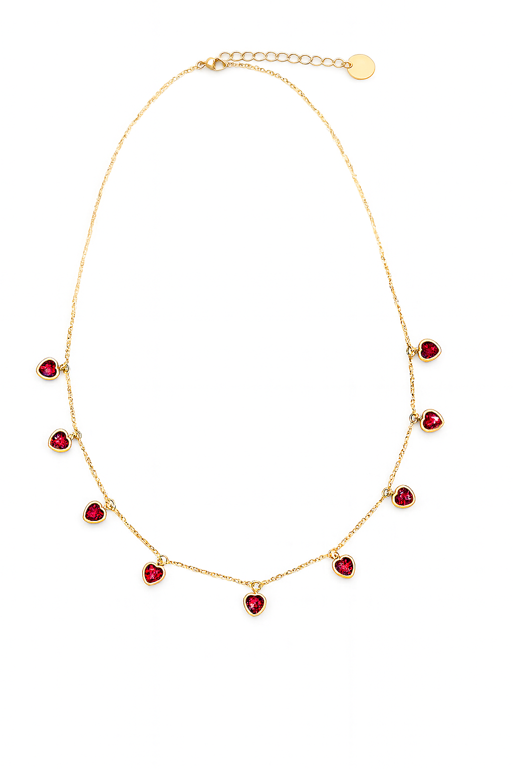 Gold stainless steel choker with red heart pendants