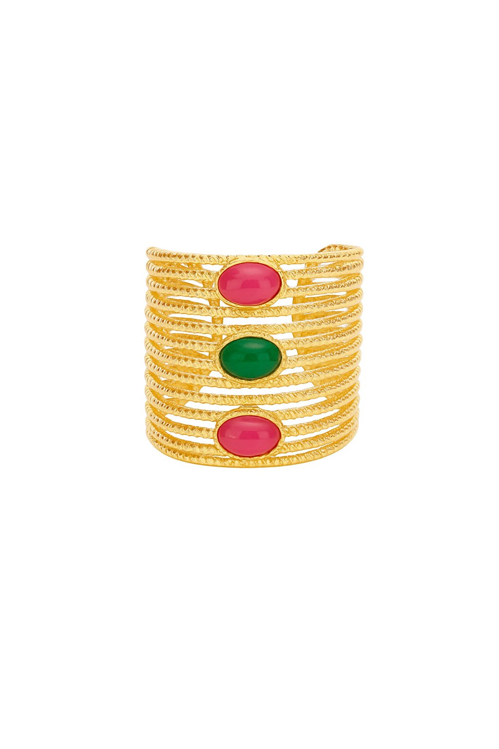 Multi-row ring with colored stones