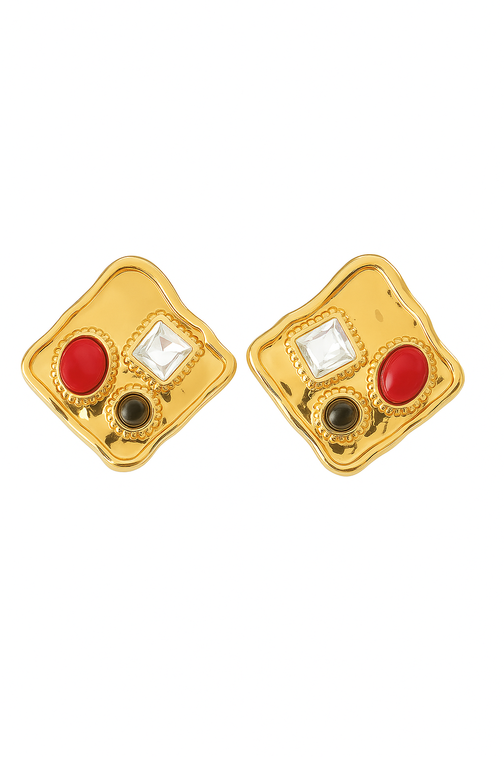 Boucles d’oreilles carrées à pierres colorées