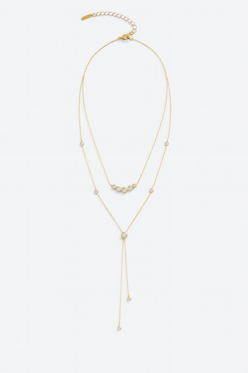 Elisa Necklace – Double row gold stainless steel with rhinestones
