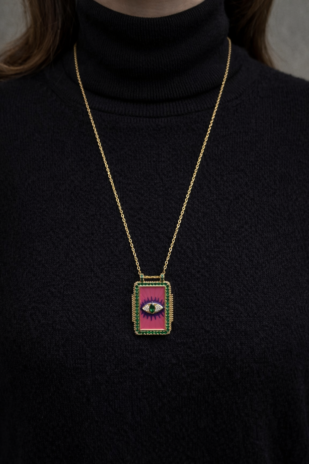 Collier Œil Amulette - plaquée or 18K