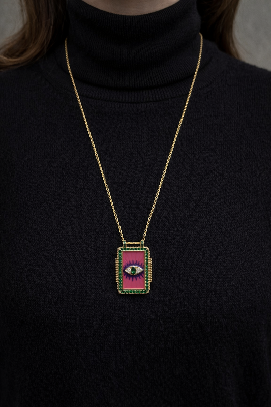 Collier Œil Amulette - plaquée or 18K