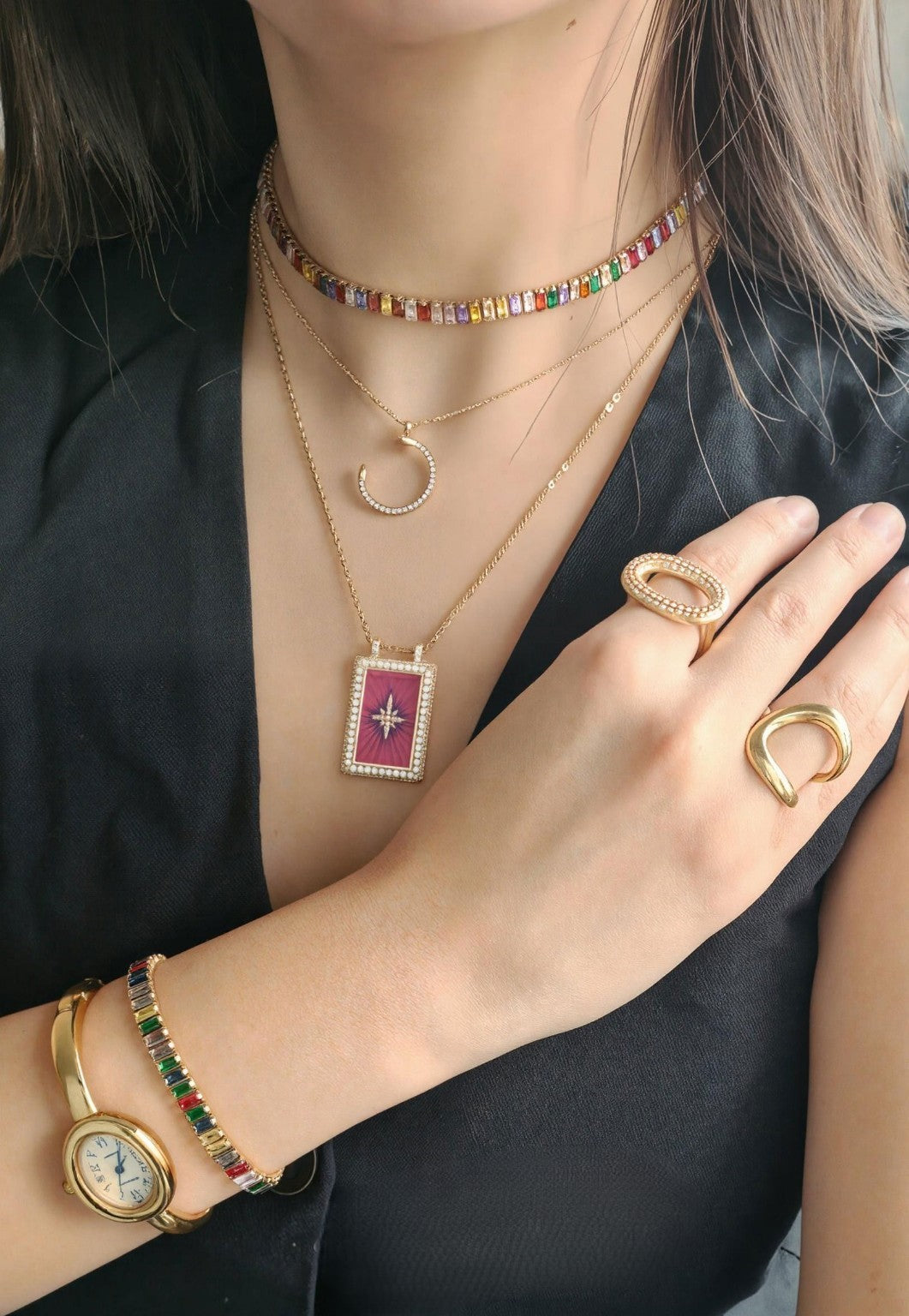 Collier ras-du-cou Tennis multicolores