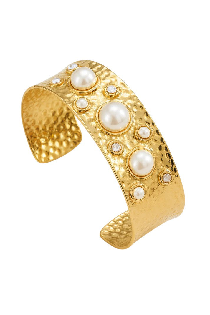 Pulsera brazalete con perla blanca