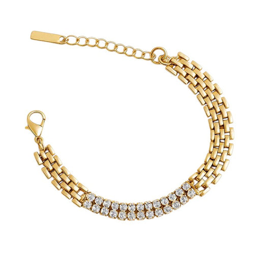 Pulsera de malla real y brillo cristalino