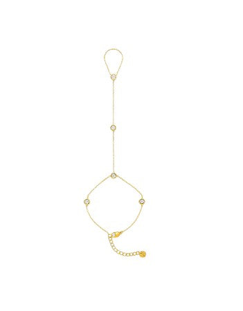 Pulsera de cadena de mano con anillo de circonita