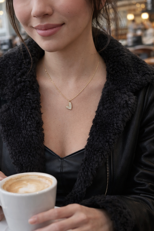 Collier Cœur Strass Doré