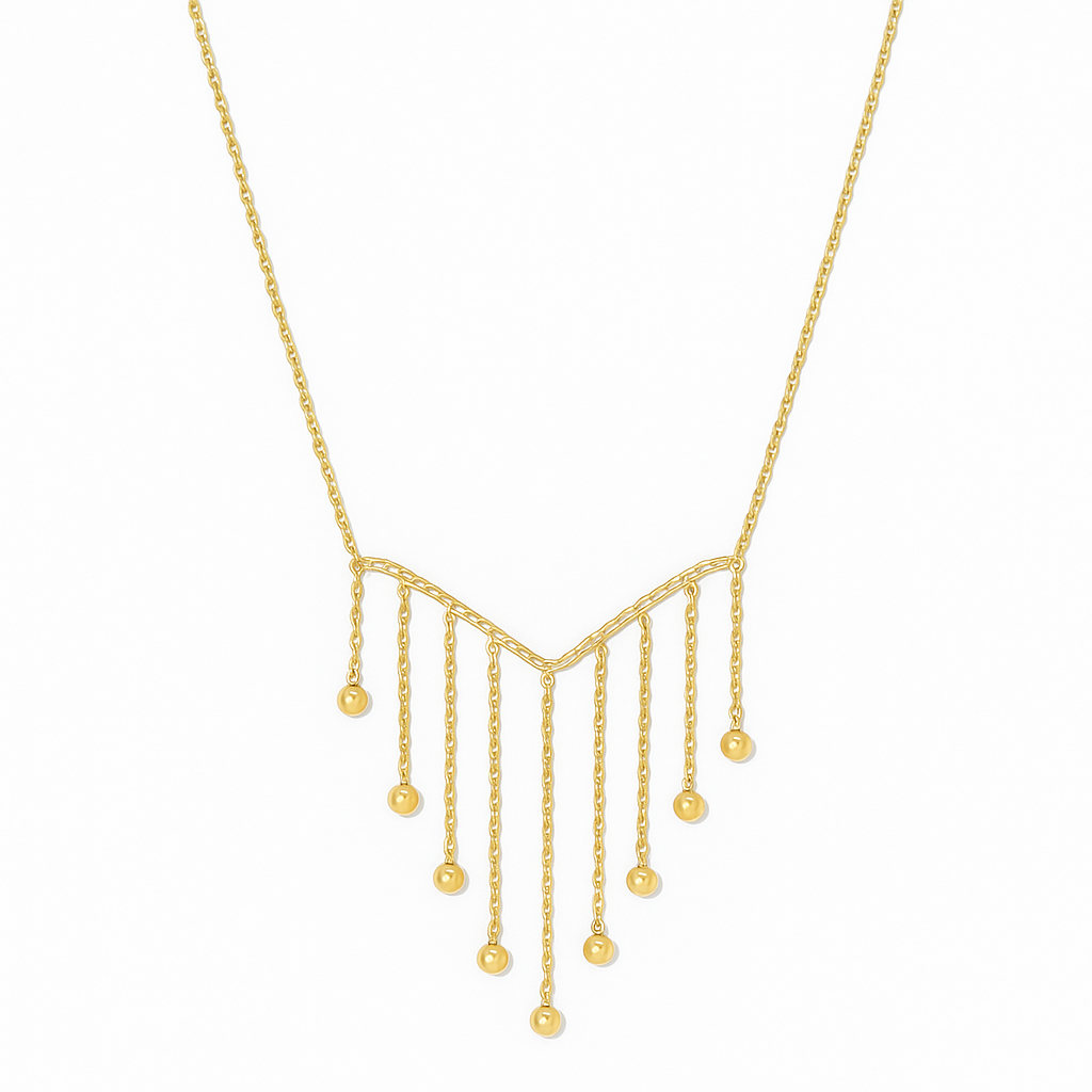 Gold V-shaped waterfall necklace – stainless steel and shiny tassels