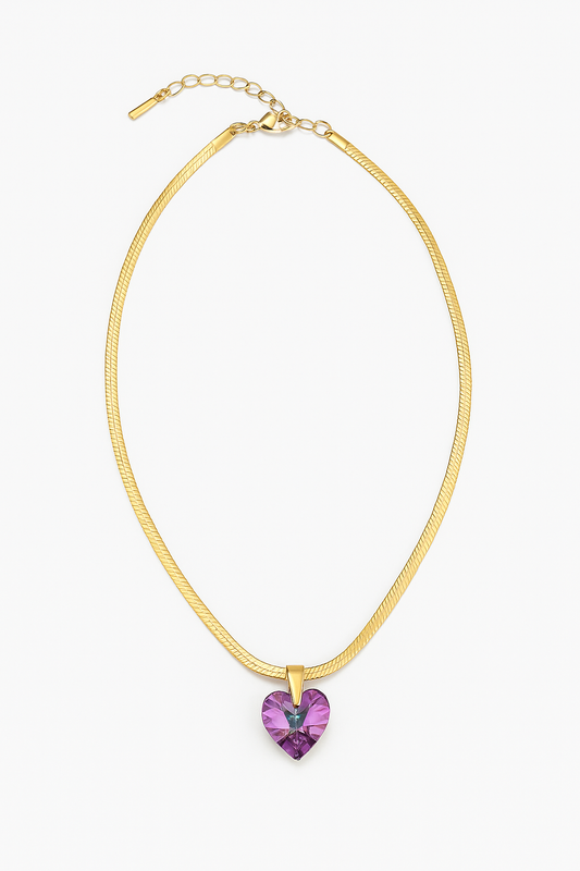 Collier cœur violet en cristal
