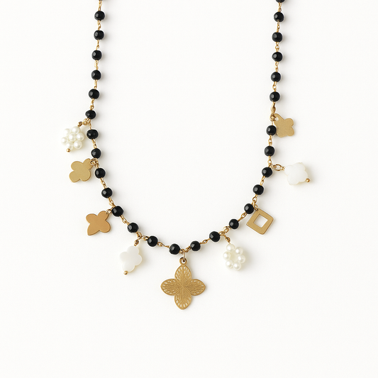 Collier doré perles & trèfles