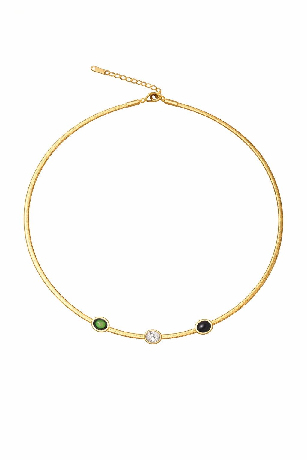 Gargantilla de trío de esmeralda, cristal y ónix