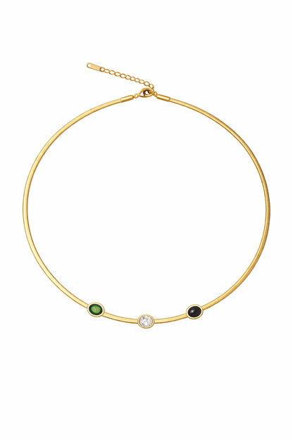 Gargantilla de trío de esmeralda, cristal y ónix