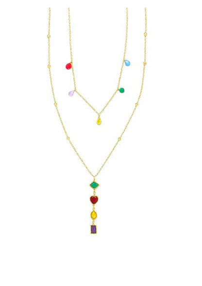 Collier Y Double Rang Multicolore