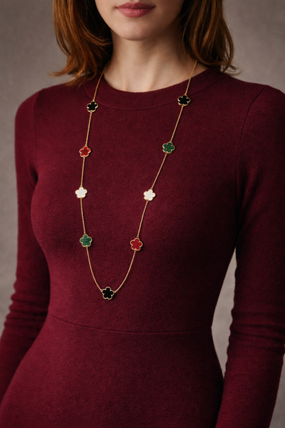 Collar largo de trébol multicolor