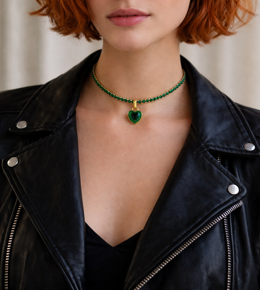 Collar de tenis de corazón verde