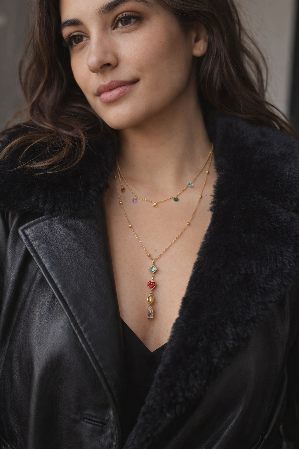 Collier Y Double Rang Multicolore