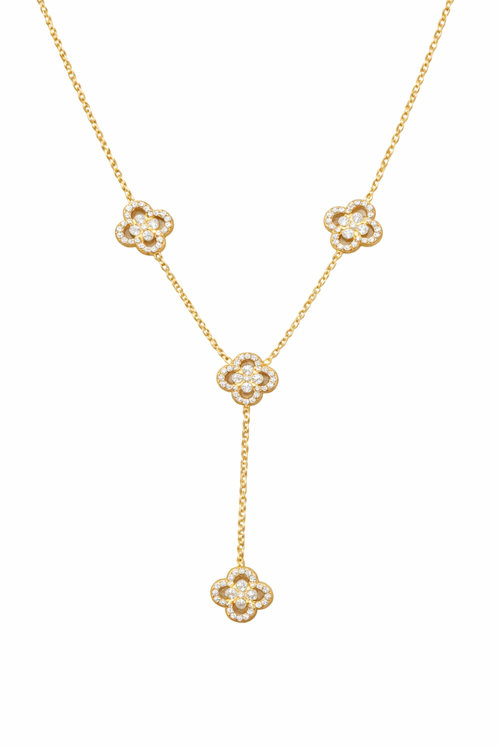 Collier Y doré à trèfles sertis