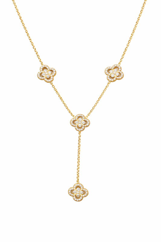 Collier Y doré à trèfles sertis