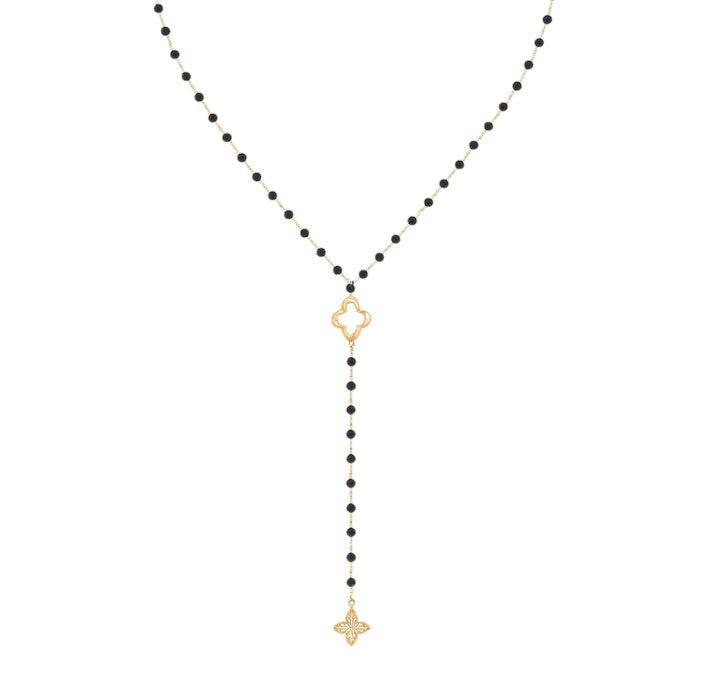 Collar en forma de Y con perlas negras, Golden Night