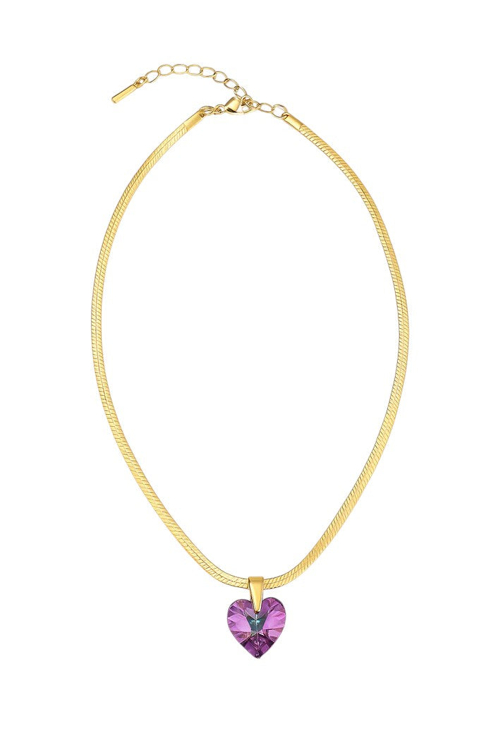 Collar de corazón de cristal morado