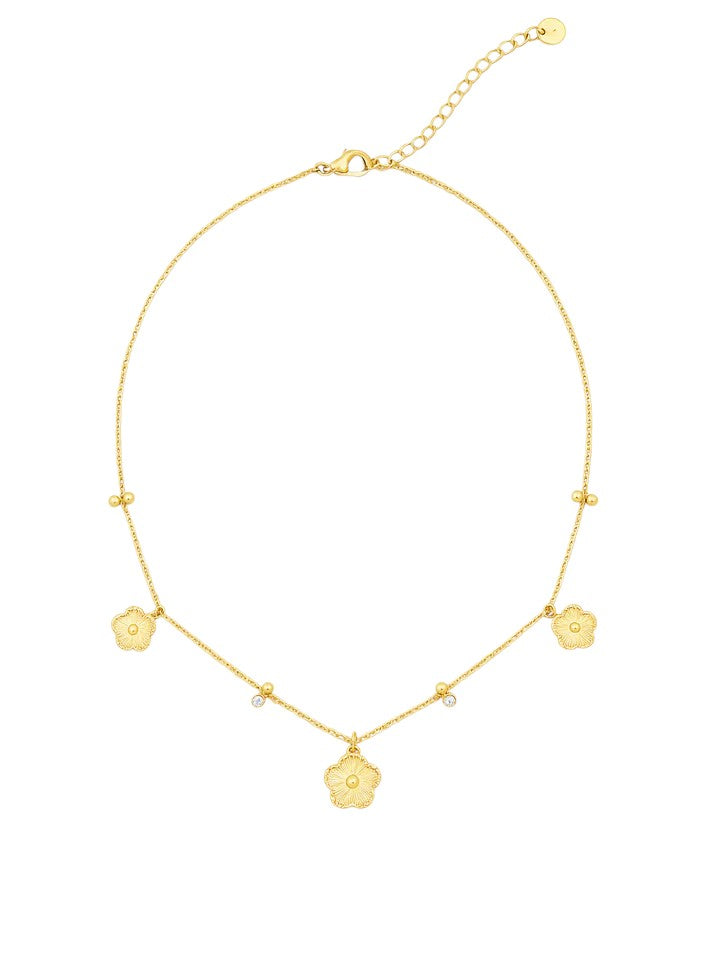Collar de oro con flores y circonitas