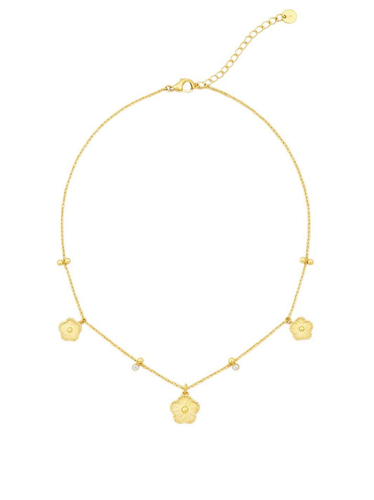 Collar de oro con flores y circonitas