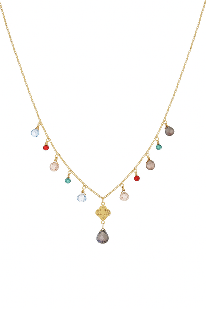 Collar de oro con borlas multicolores