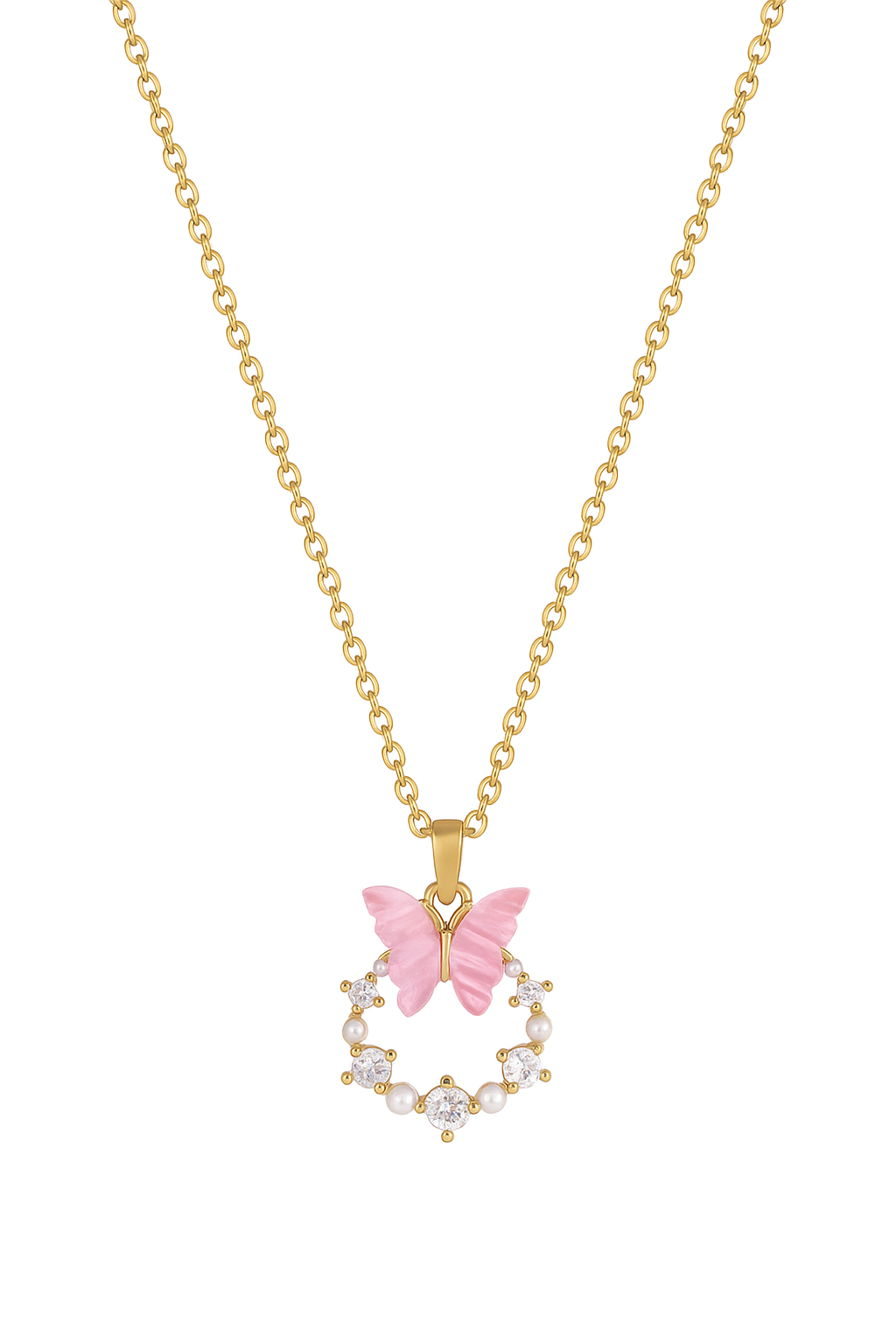 Collier papillon rose