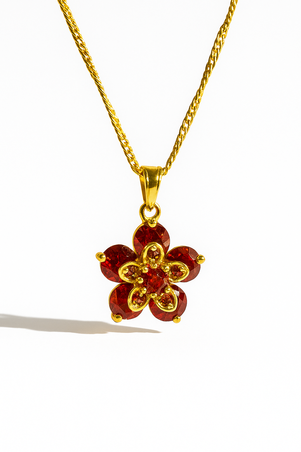 Collier Fleur Cristal Rotatif rouge