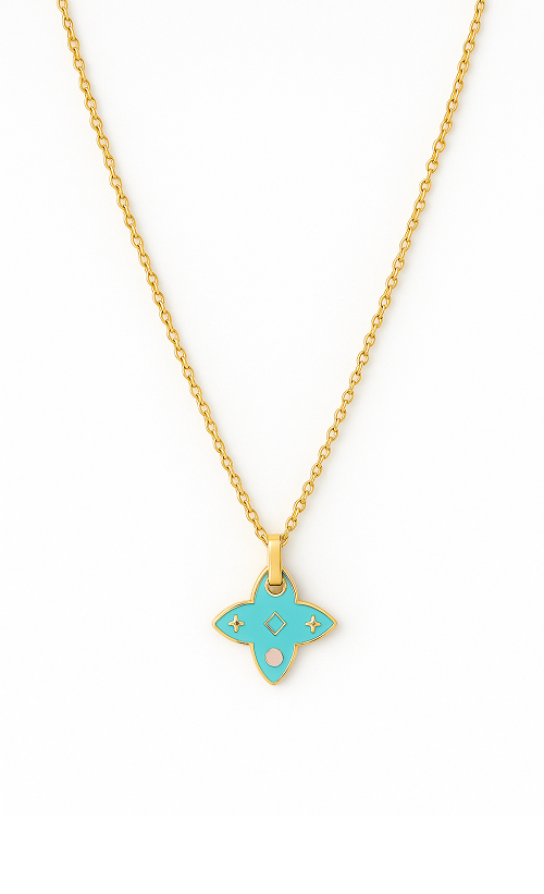 Collier fleur émaillée turquoise
