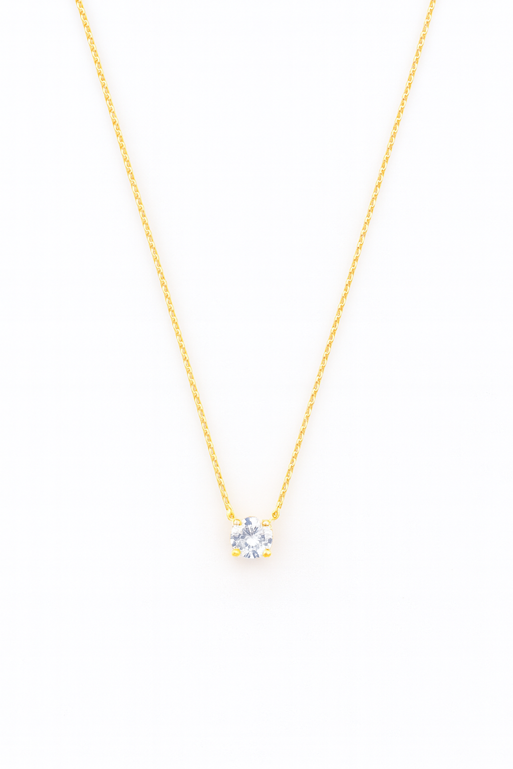 Gold-plated stainless steel necklace with zircon solitaire pendant