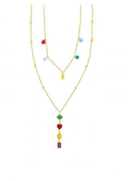 Collier Y Double Rang Multicolore