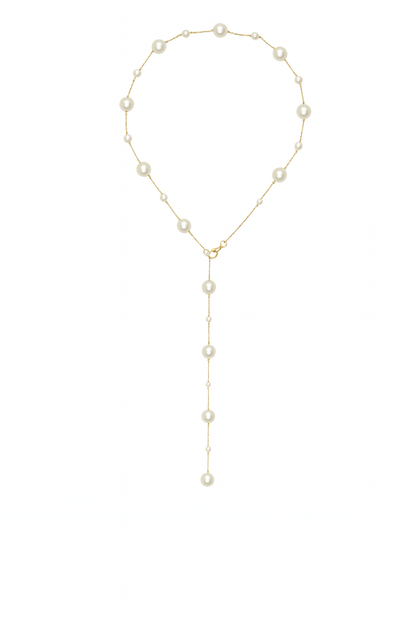 Collier Y perles blanches