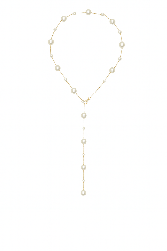 Collier Y perles blanches