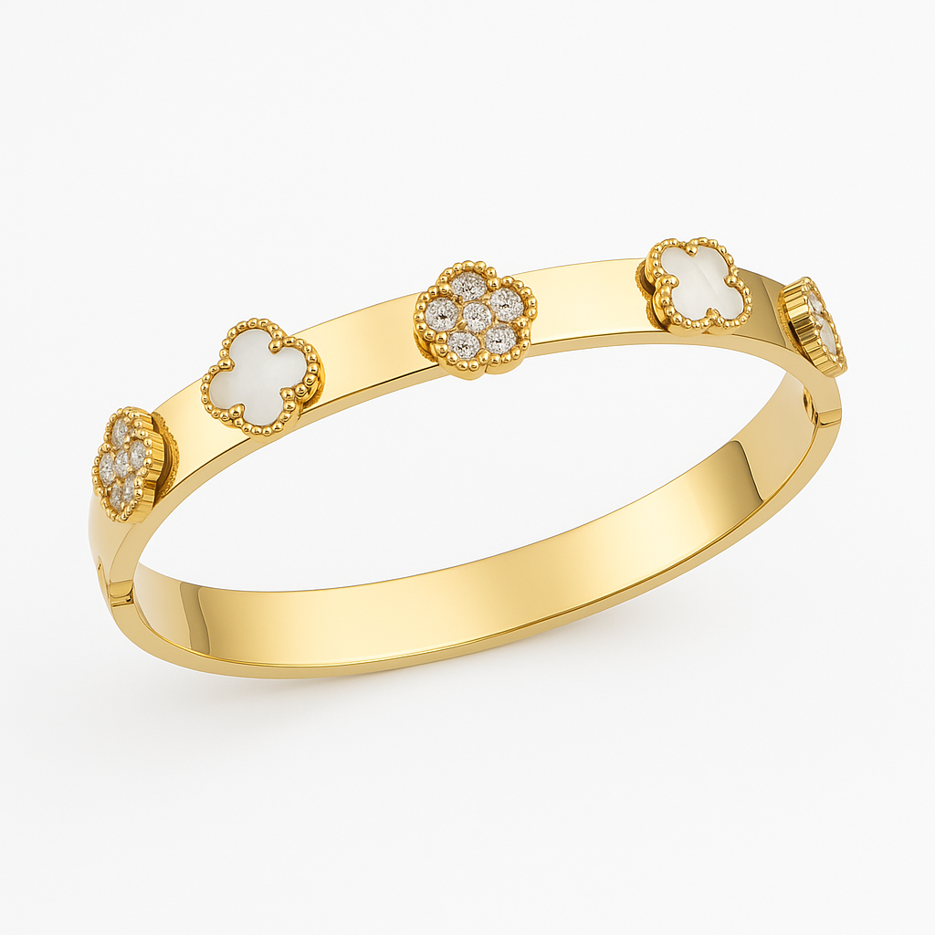 Bracelet jonc Trèfles nacrés