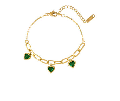 Pulsera con dije de corazón verde - Chapada en oro de 18 quilates