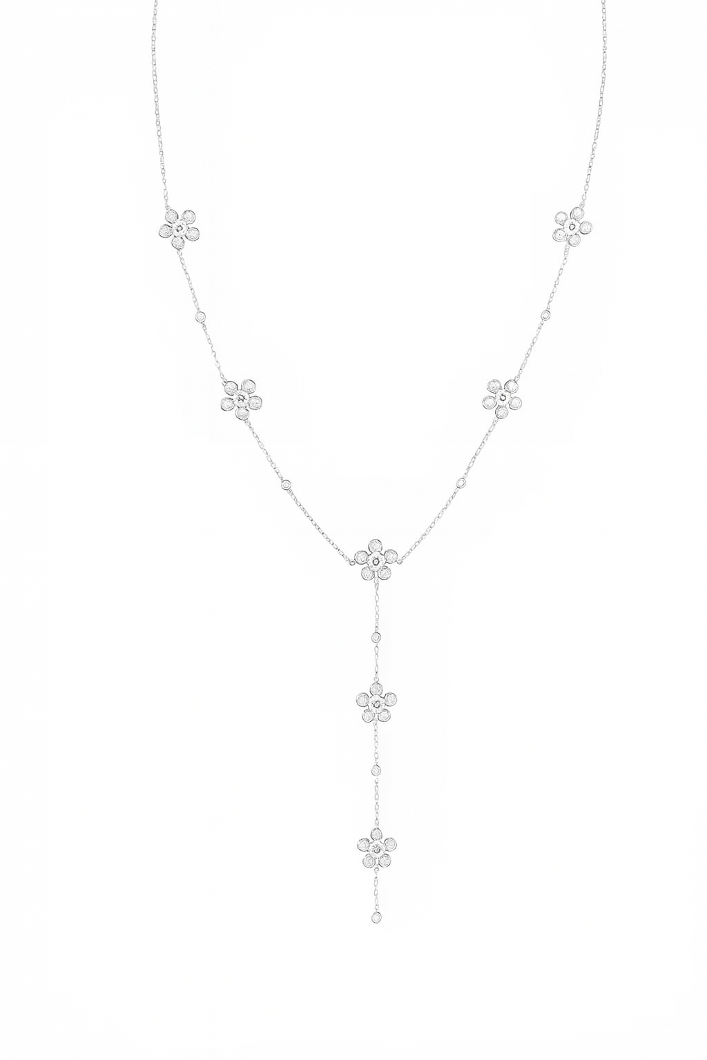 Collier Y argenté fleurs délicates