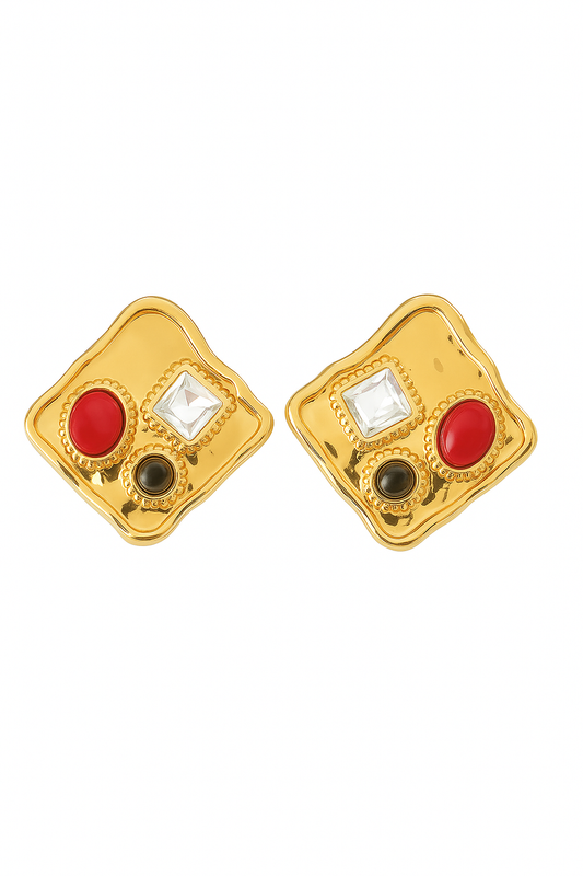 Boucles d’oreilles carrées à pierres colorées
