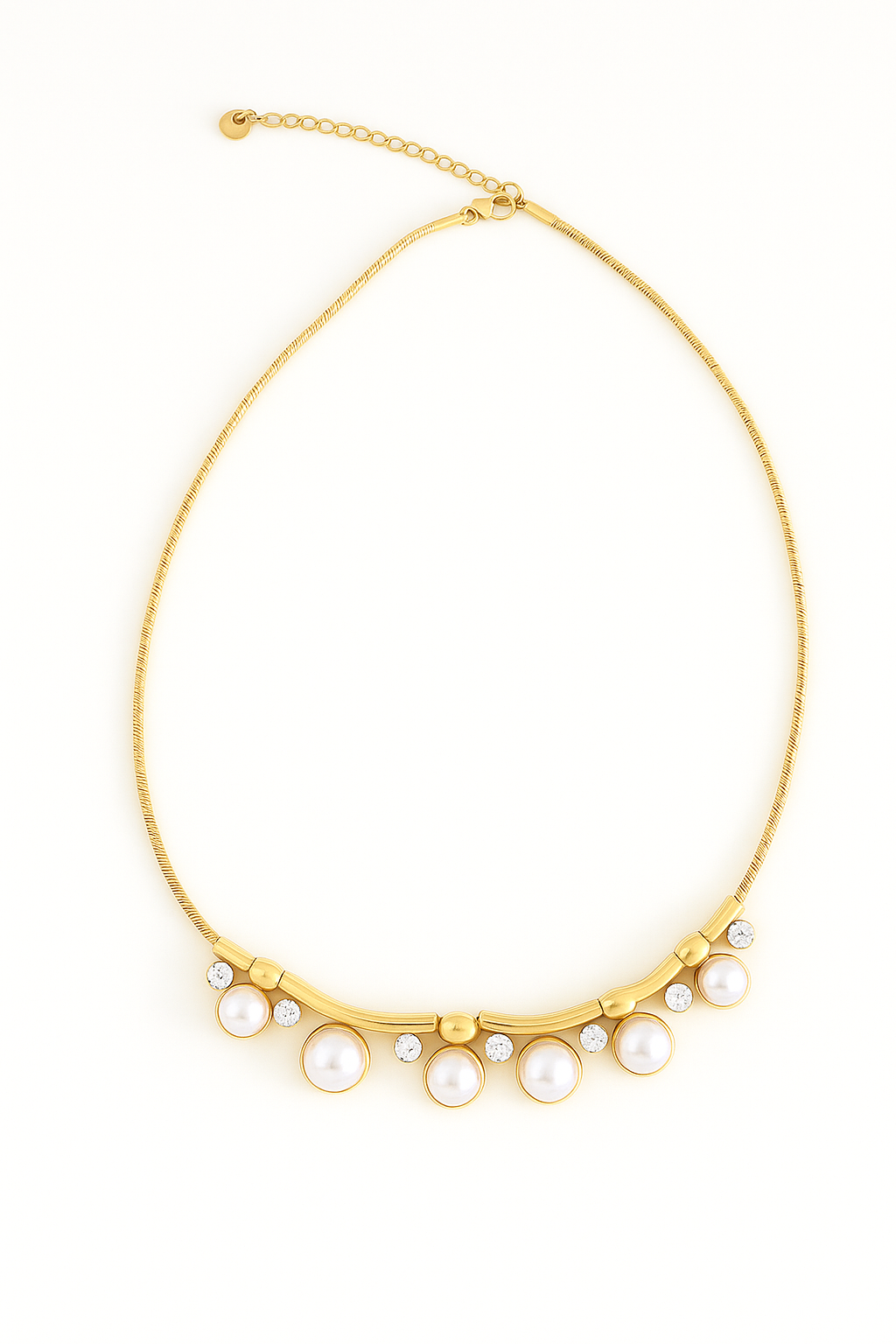 Gold necklace with pearls and zircons - elegant stainless steel style