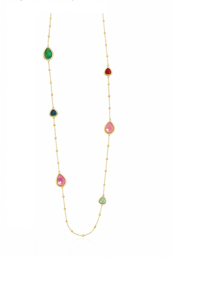 Collier Sautoir doré à pierres colorées