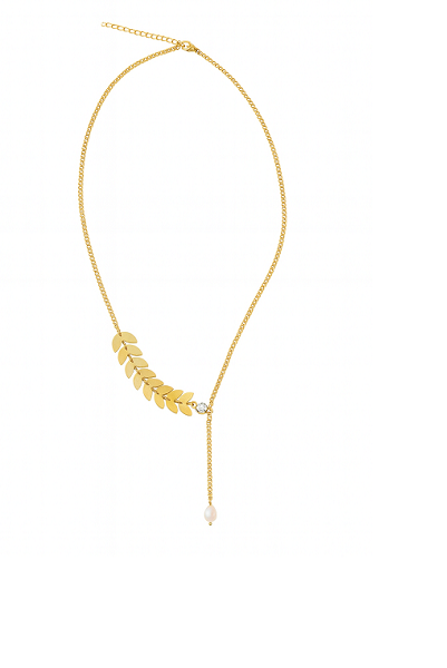 Gold leaf and pearl necklace - Stainless steel