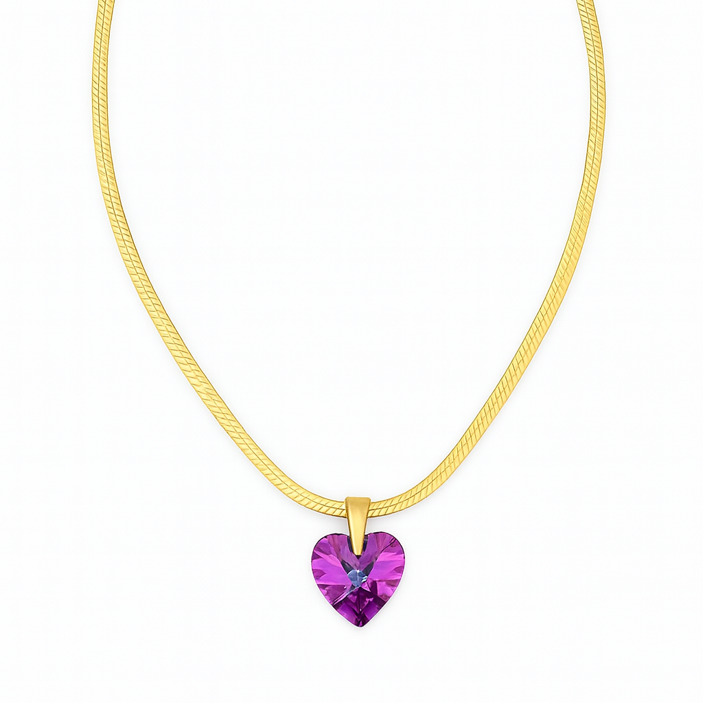 Collier cœur violet en cristal