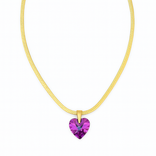 Collier cœur violet en cristal