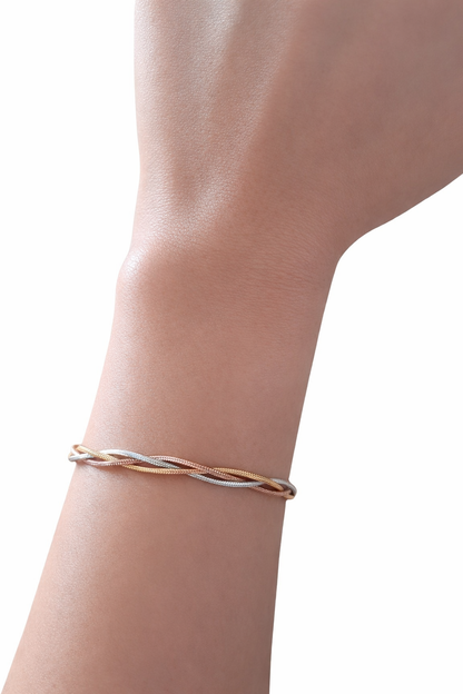 Pulsera trenzada triple plana - Baño de oro de 18 quilates
