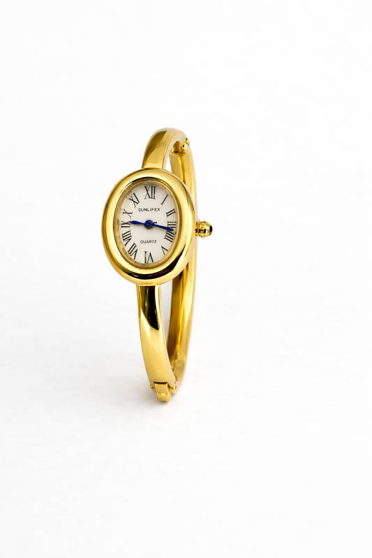 Reloj de pulsera vintage de cuarzo y acero inoxidable con gota de oro