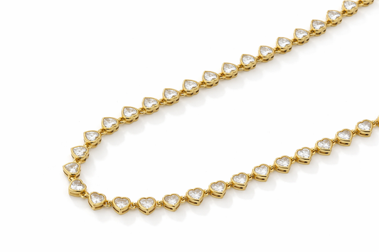 Collier Choker à Coeur avec zircons - Doré